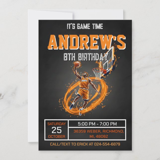 Convites Personal Basketball Birthday Invitation Party (Frente)