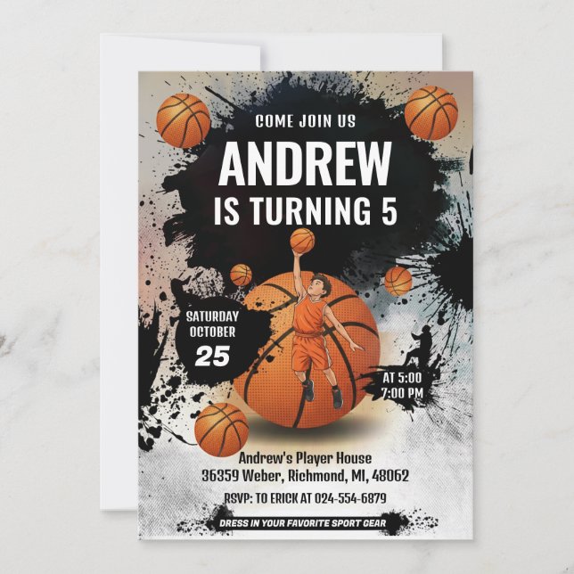 Convites Personal Basketball Birthday Invitation Sport (Frente)