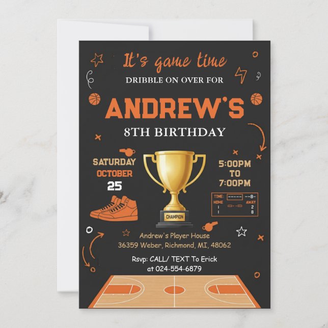 Convites Personal Basketball Birthday Invitation Template (Frente)
