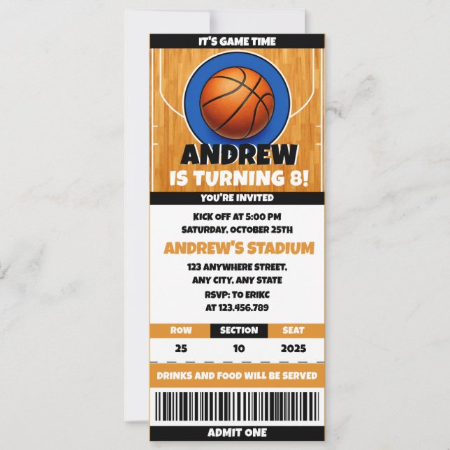 Convites Personal Basketball Fan's Birthday Ticket (Frente)
