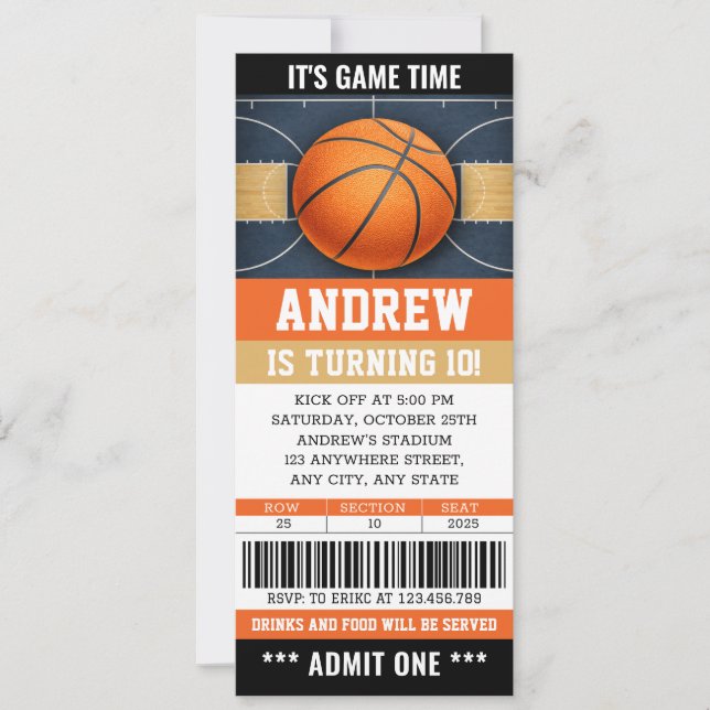 Convites Personal Basketball Ticket Birthday Invitation (Frente)