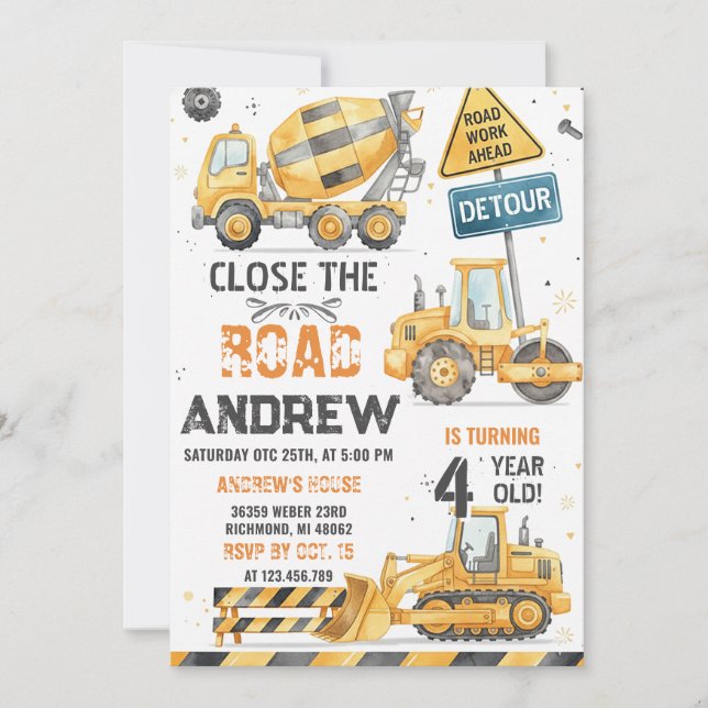 Convites Personal Construction Dump Truck Birthday  (Frente)