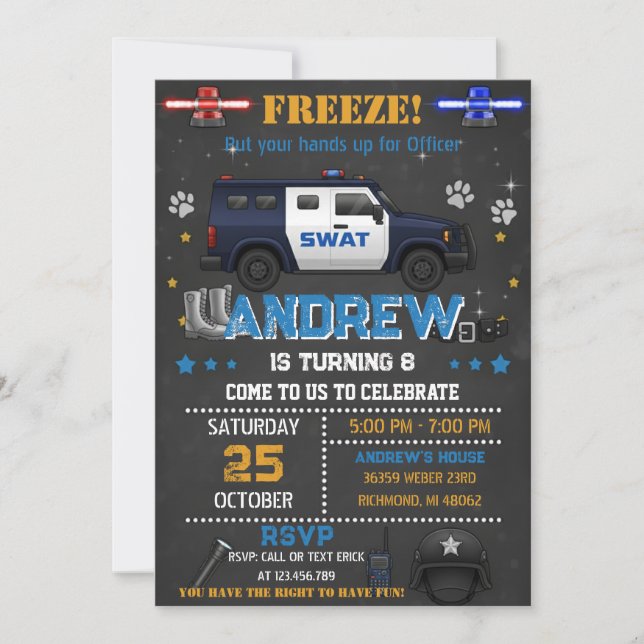 Convites Personal Cop Policeman Birthday Party for Kid (Frente)