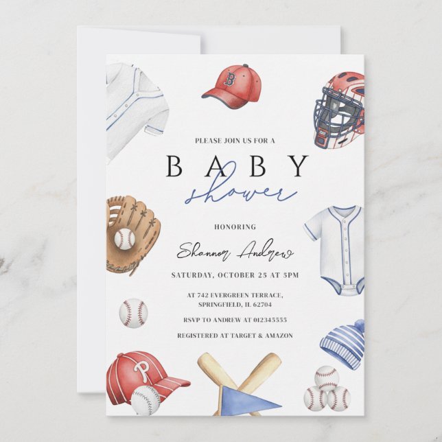 Convites Personal Digital boy Baseball Rookie Baby Shower  (Frente)