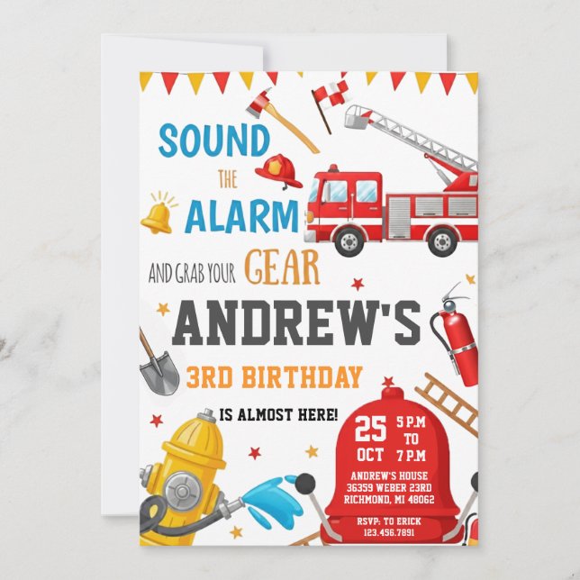Convites Personal FireFigher truck Birthday Custom image (Frente)