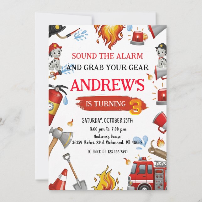 Convites Personal Firefighter Birthday party (Frente)