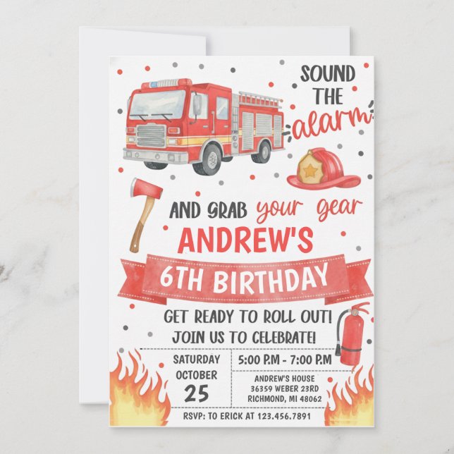Convites Personal fireman birthday party (Frente)