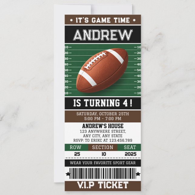 Convites Personal Football Ticket Birthday Invitation (Frente)