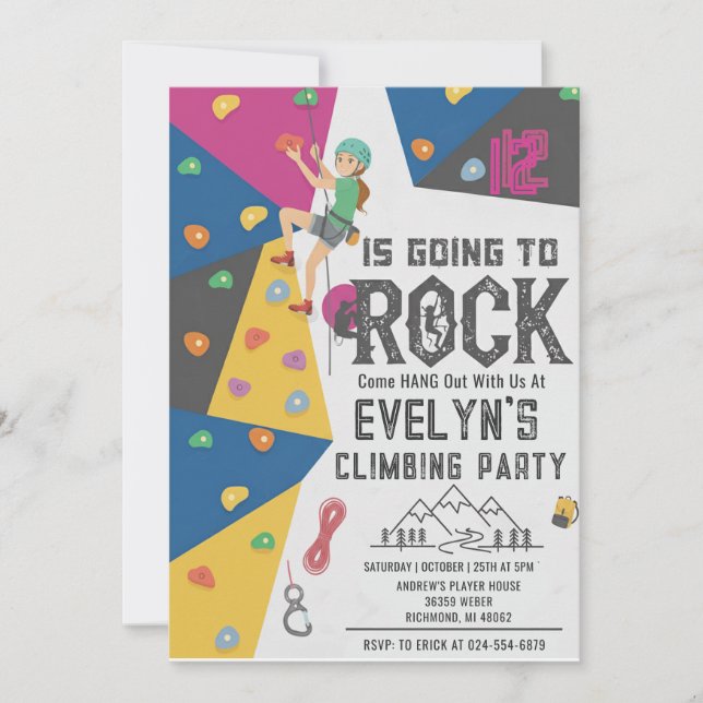 Convites Personal Girl Rock Climbing Birthday Invitation (Frente)