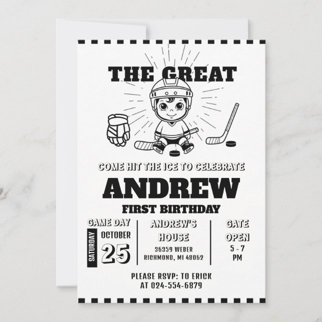 Convites Personal Hockey Theme First Birthday Invitation (Frente)
