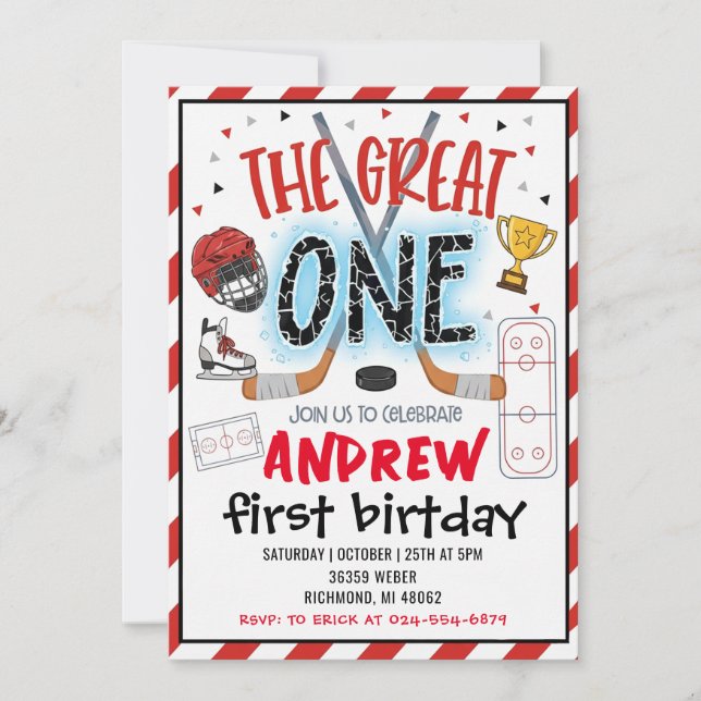Convites Personal Hockey Theme First Birthday Invitation (Frente)