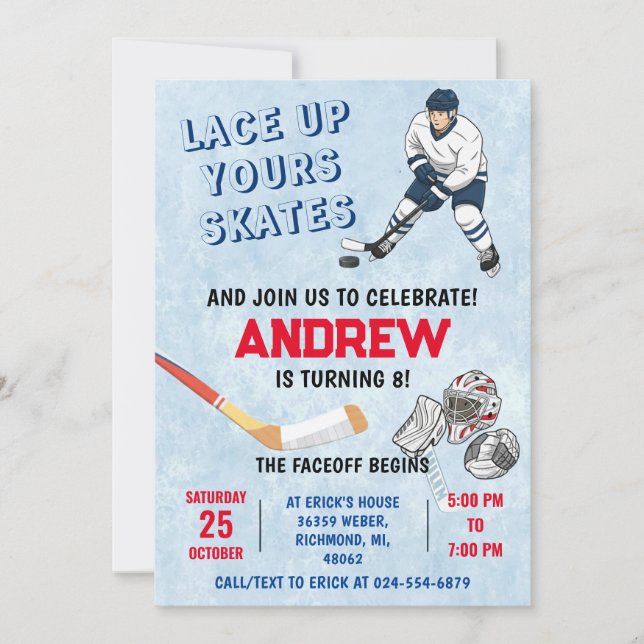 Convites Personal Ice Hockey Birthday Invitation (Frente)