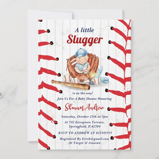 Convites Personal Little Slugger Baseball Baby Shower (Frente)