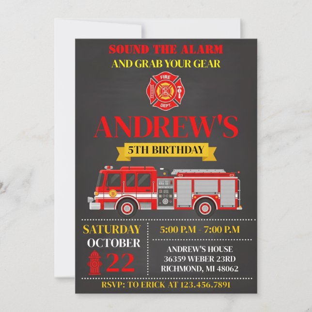 Convites Personal Modern Firefighter Birthday Invitation (Frente)