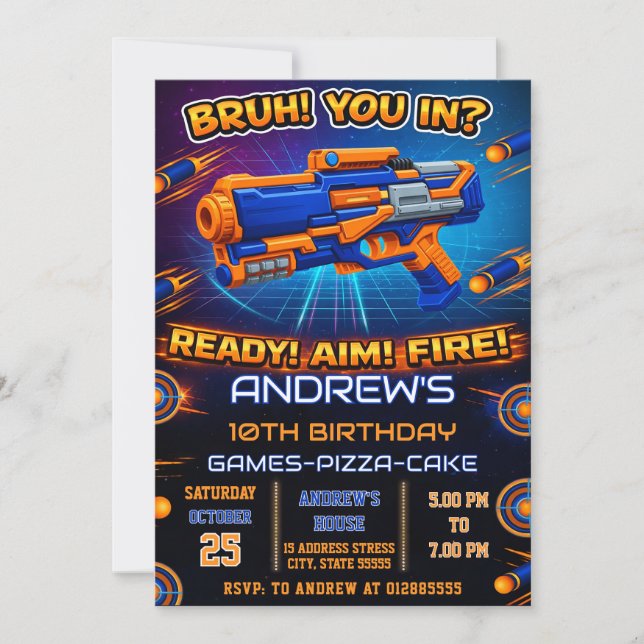 Convites Personal modern Nerf Birthday Party Invitation (Frente)