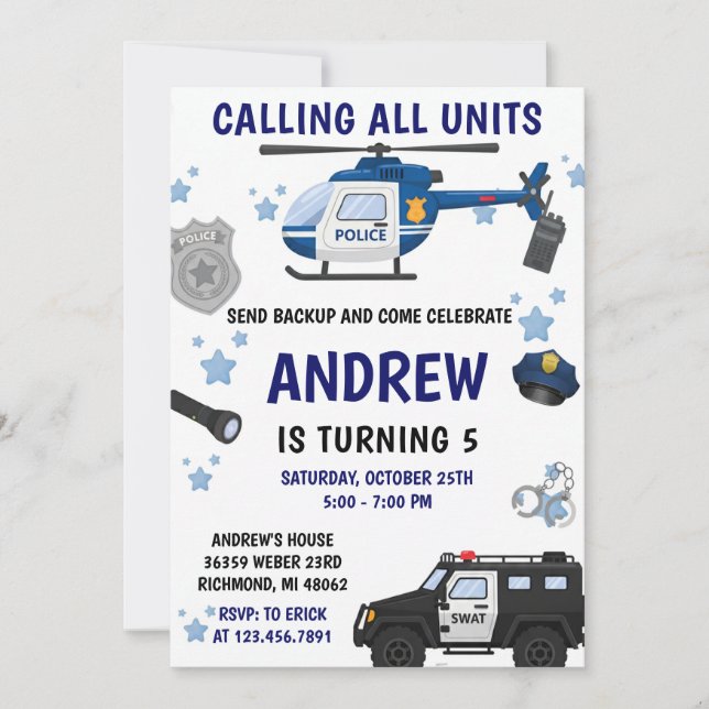 Convites Personal Modern police birthday invitation (Frente)