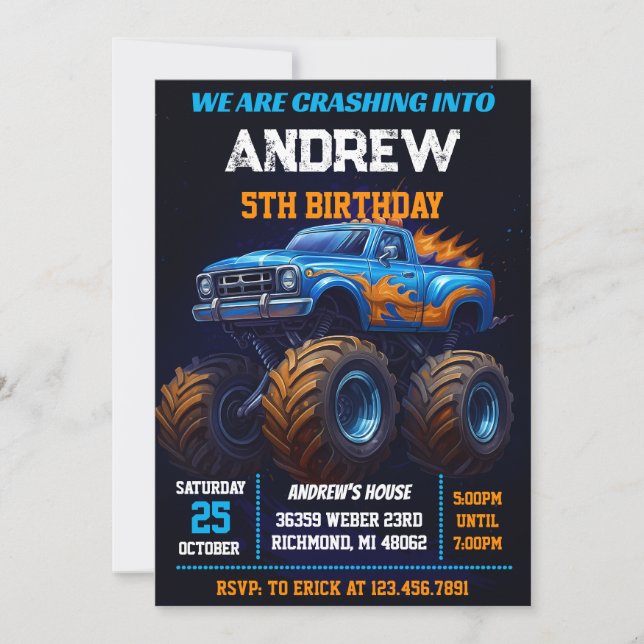 Convites Personal Monster Truck Kids Party Birthday (Frente)