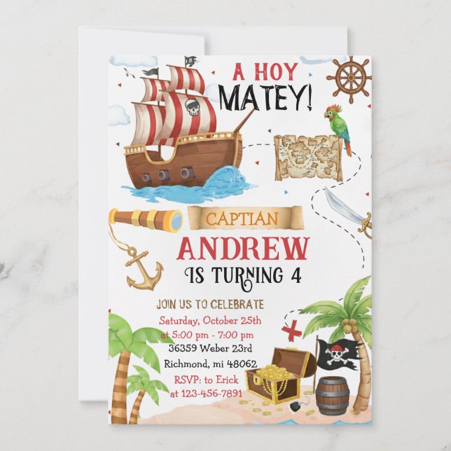 Convites Personal Pirate Birthday Party Invitation Card (Frente)