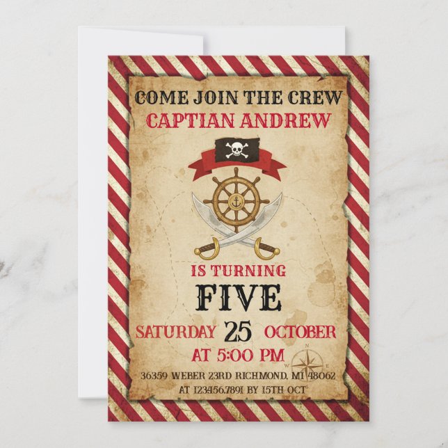 Convites Personal Pirate Birthday Party Invitation Card (Frente)