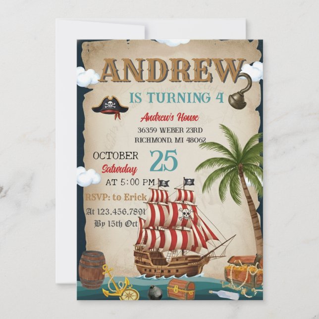 Convites Personal Pirate Birthday Party Invitation Card (Frente)