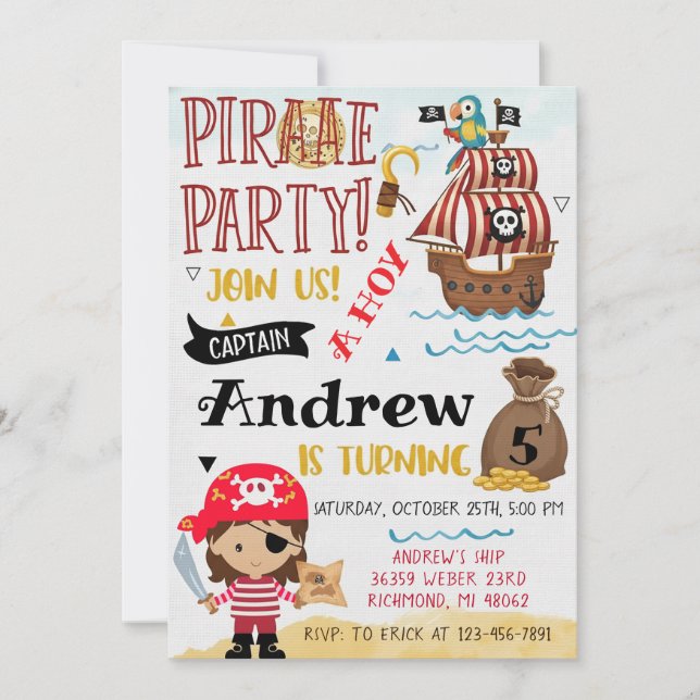 Convites Personal Pirate Birthday Party Treasure Map (Frente)