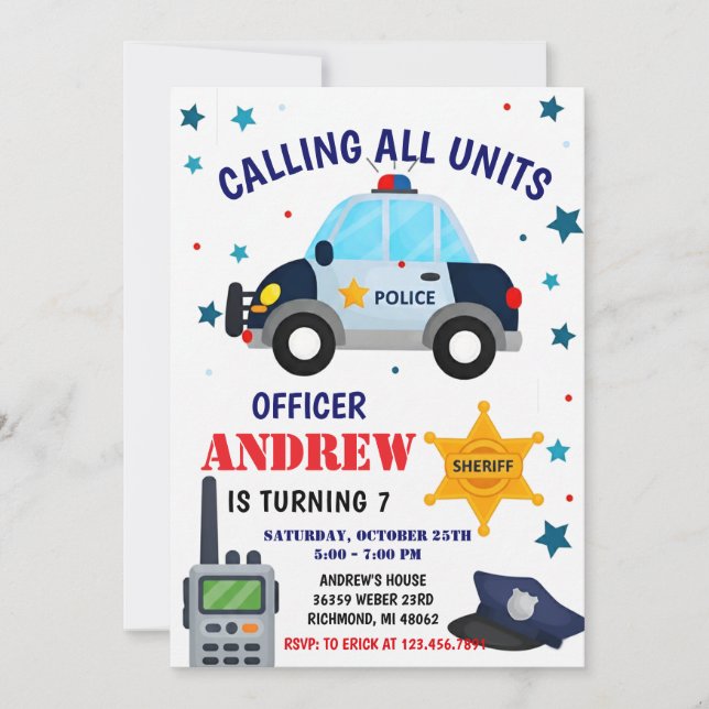 Convites Personal Police Officer birthday party invitation (Frente)