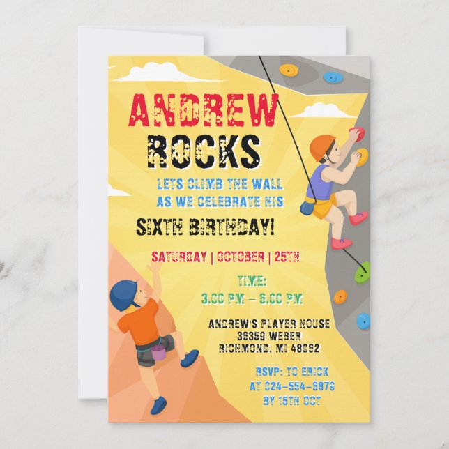Convites Personal Rock Climbing Birthday Invitation (Frente)