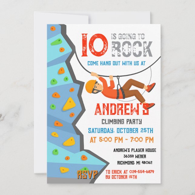 Convites Personal Rock Climbing Birthday Party Invitation (Frente)