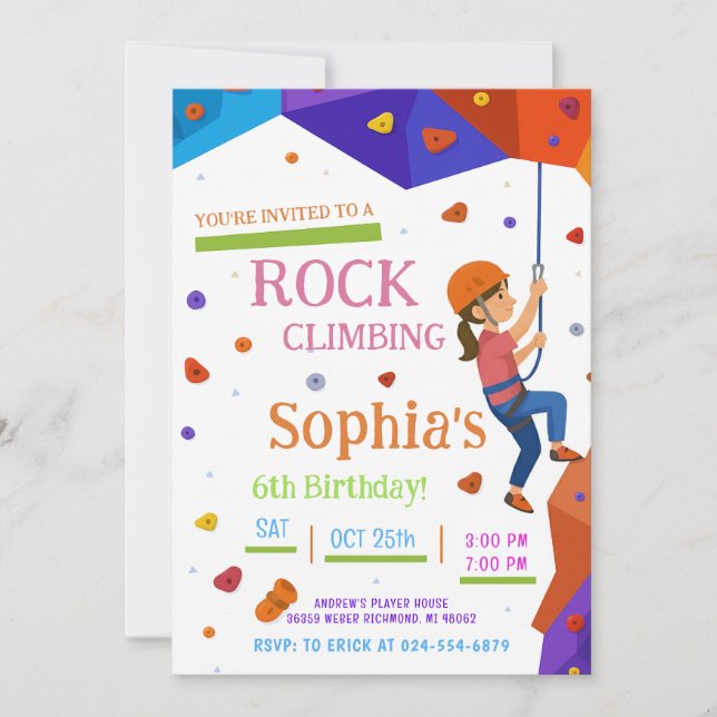Convites Personal Rock Climbing Birthday Party Invitation (Frente)