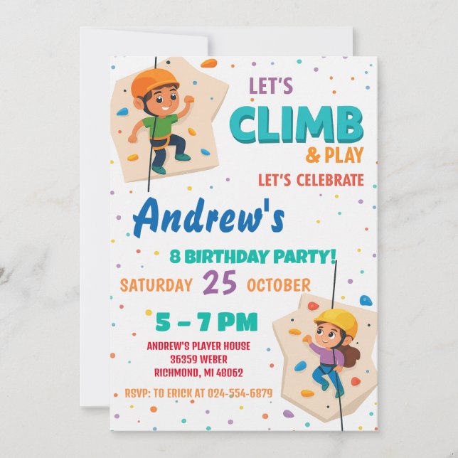 Convites Personal Rock Climbing Birthday Party Invitation (Frente)