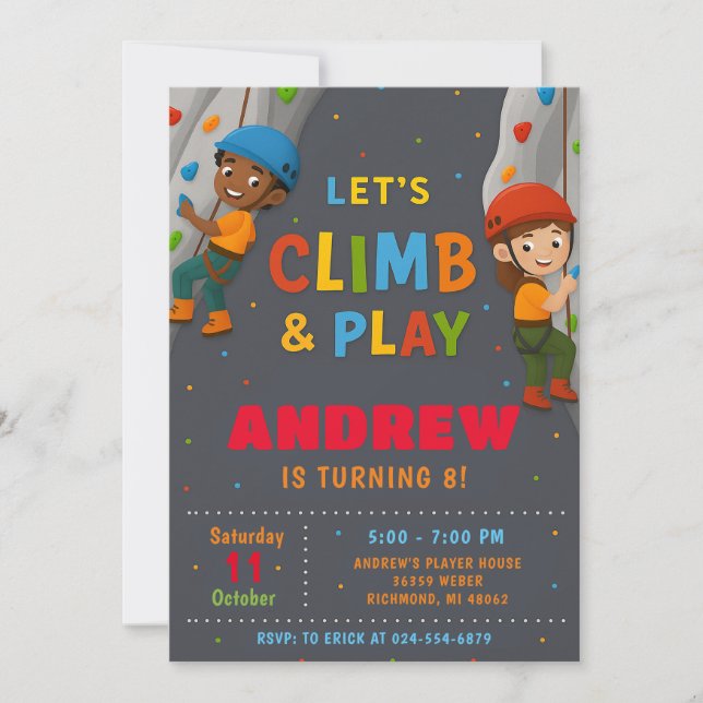 Convites Personal Rock Climbing Birthday Party Invitation (Frente)