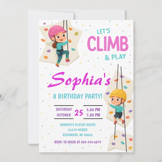 Convites Personal Rock Climbing Birthday Party Invitation (Frente)