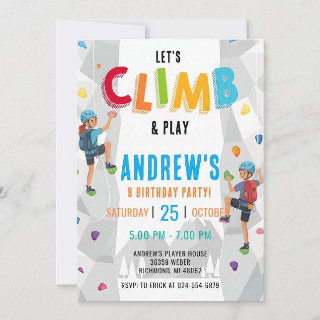 Convites Personal Rock Climbing Birthday Party Invitation (Frente)