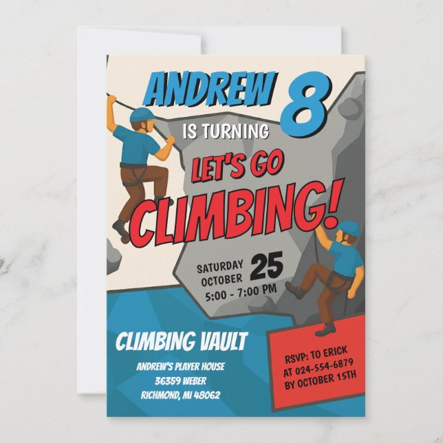 Convites Personal Rock Climbing Birthday Party Invitation (Frente)