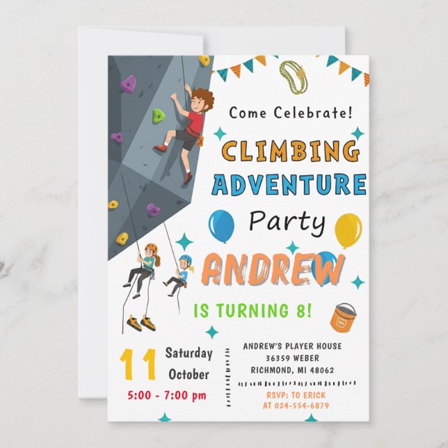 Convites Personal Rock Climbing Birthday Party Invitation (Frente)