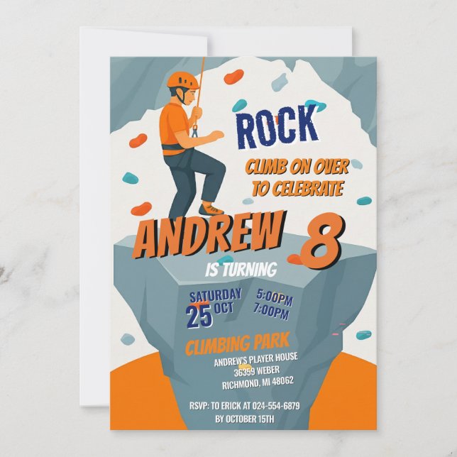 Convites Personal Rock Climbing Birthday Party Invitation (Frente)