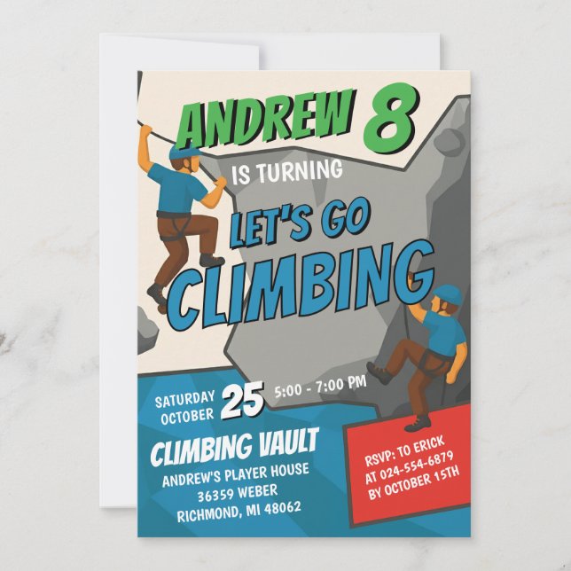 Convites Personal Rock Climbing Birthday Party Invitation (Frente)