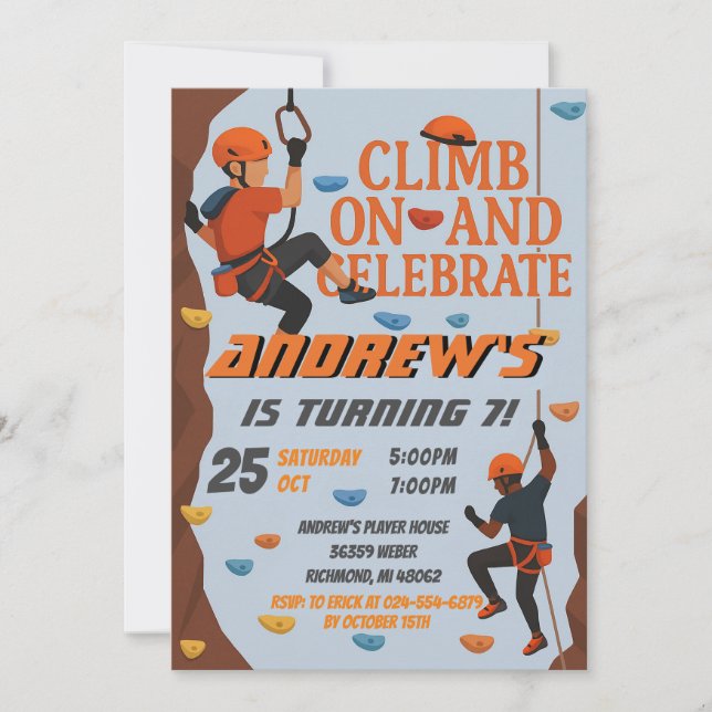 Convites Personal Rock Climbing Birthday Party Invitation (Frente)