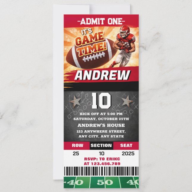 Convites Personal Rugby birthday Ticket For boy (Frente)