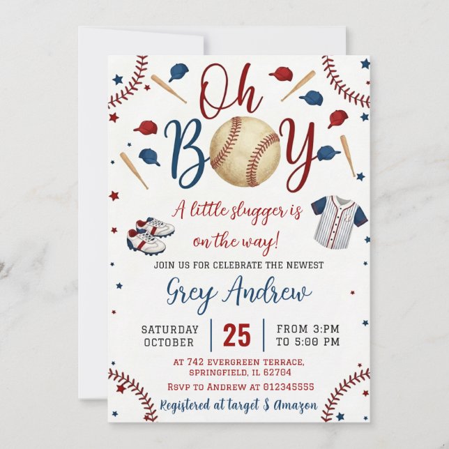 Convites Personal Simple baseball Sports Baby Shower (Frente)