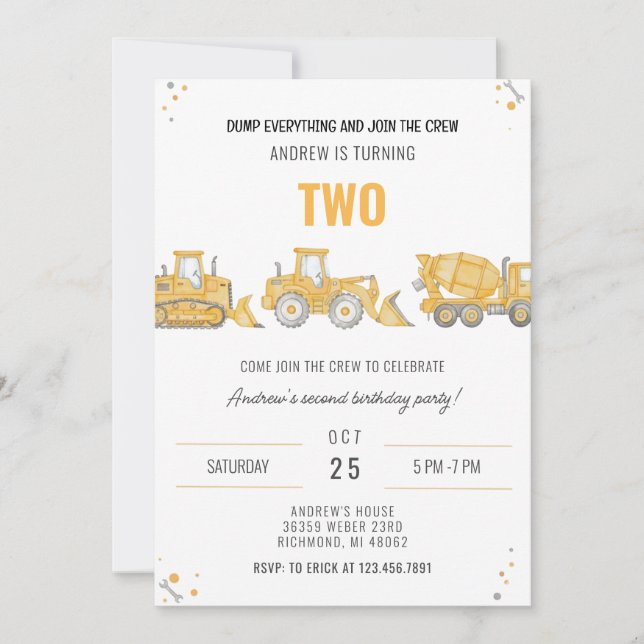 Convites Personal Simple Construction Birthday Party Invita (Frente)