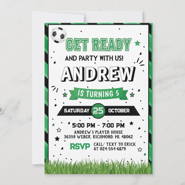 Convites Personal Soccer Birthday Invitation Party (Frente)