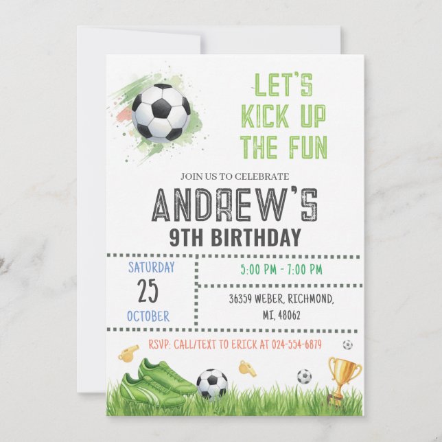 Convites Personal Soccer Birthday Invitation Template (Frente)