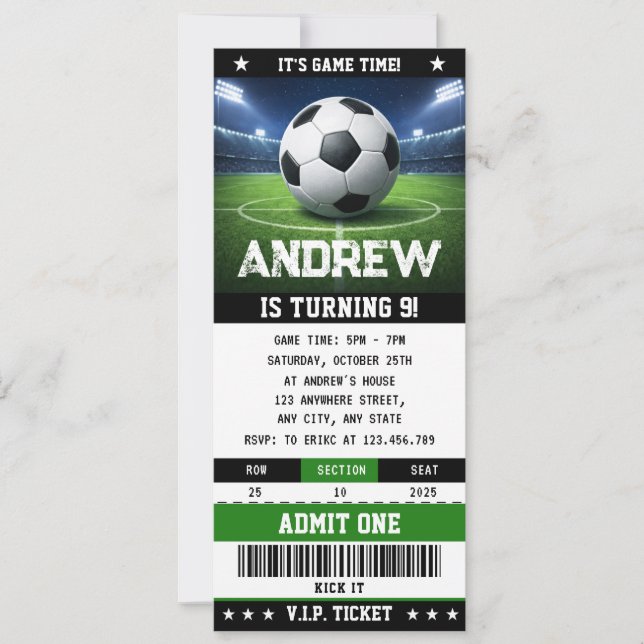 Convites Personal Soccer game Ticket Birthday Invitation (Frente)