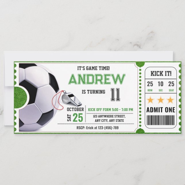 Convites Personal Soccer Game Ticket Party (Frente)