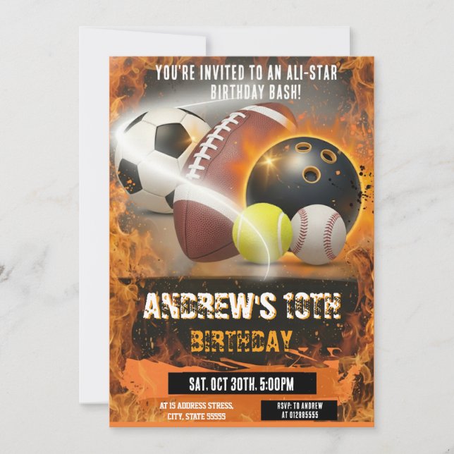 Convites Personal Sports Birthday Printable All Sport (Frente)
