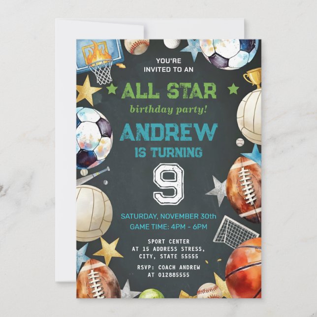 Convites Personal Sports Birthday Printable Invitation (Frente)