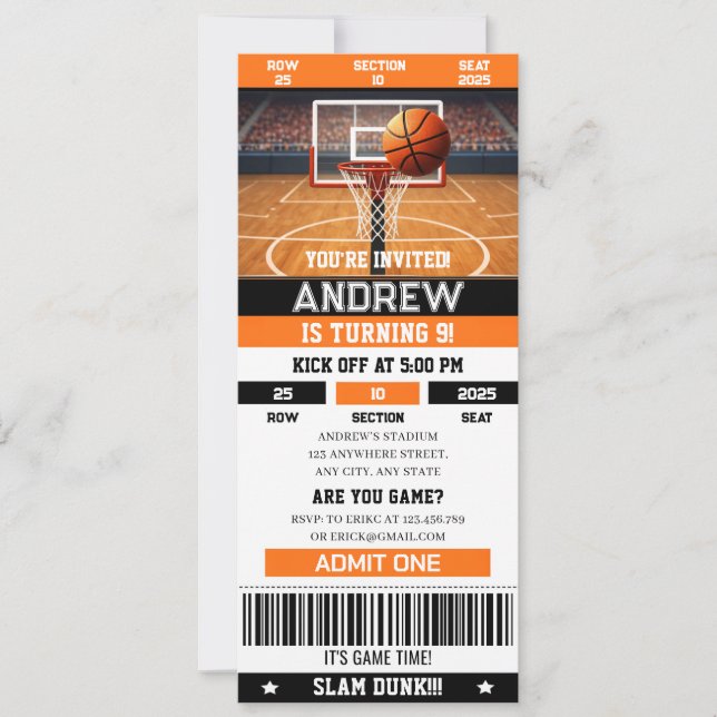 Convites Personal Ultimate Basketball Birthday Event Passes (Frente)