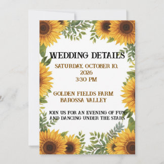 Convites Personalised Sunflower Wedding Details Card 