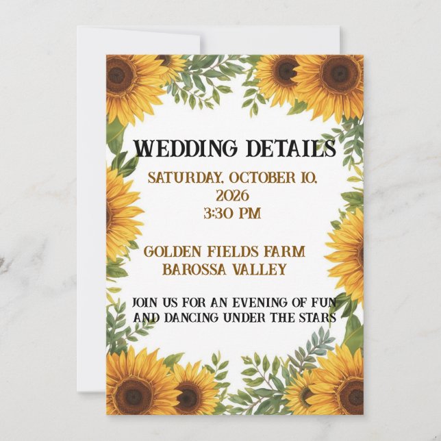 Convites Personalised Sunflower Wedding Details Card  (Frente)